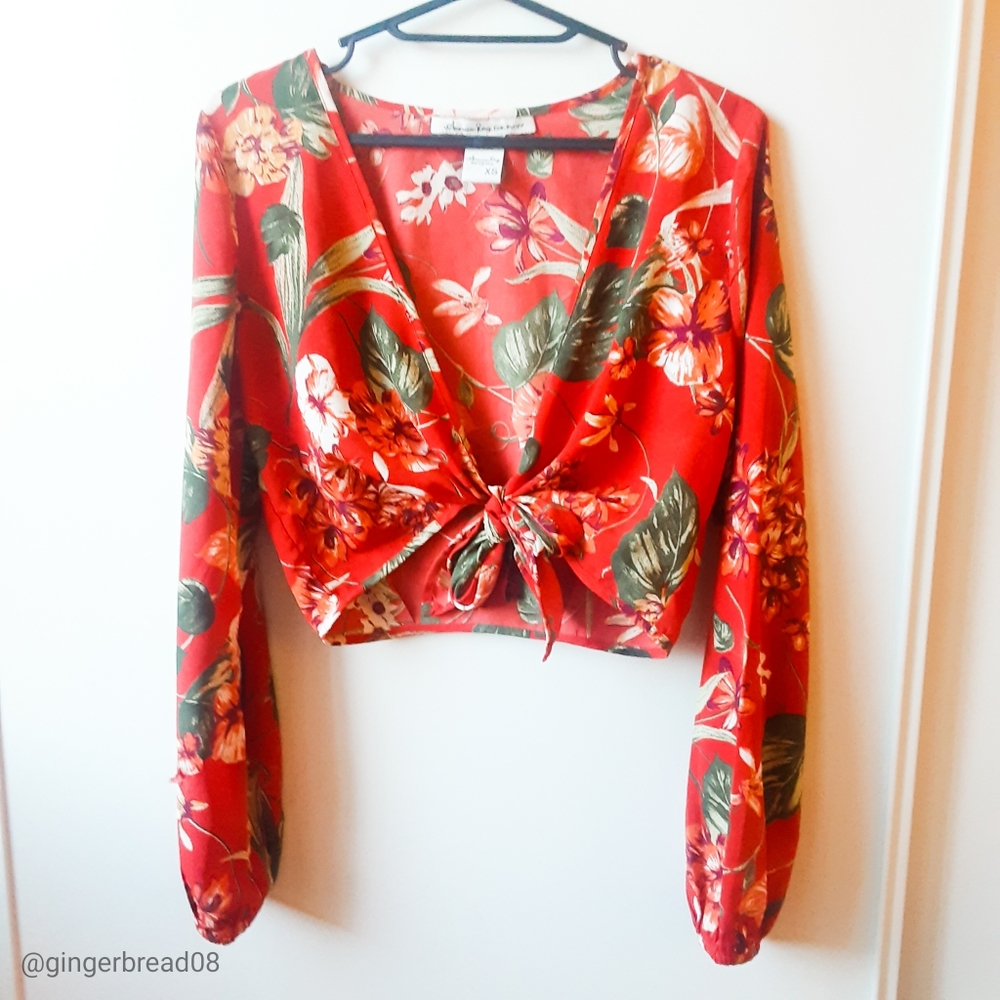 🌴American Rag Tropical Print Knot Tie Crop To